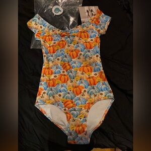 Colorful Pumpkin Print Chameleon Activewear Leotard Small BNWT